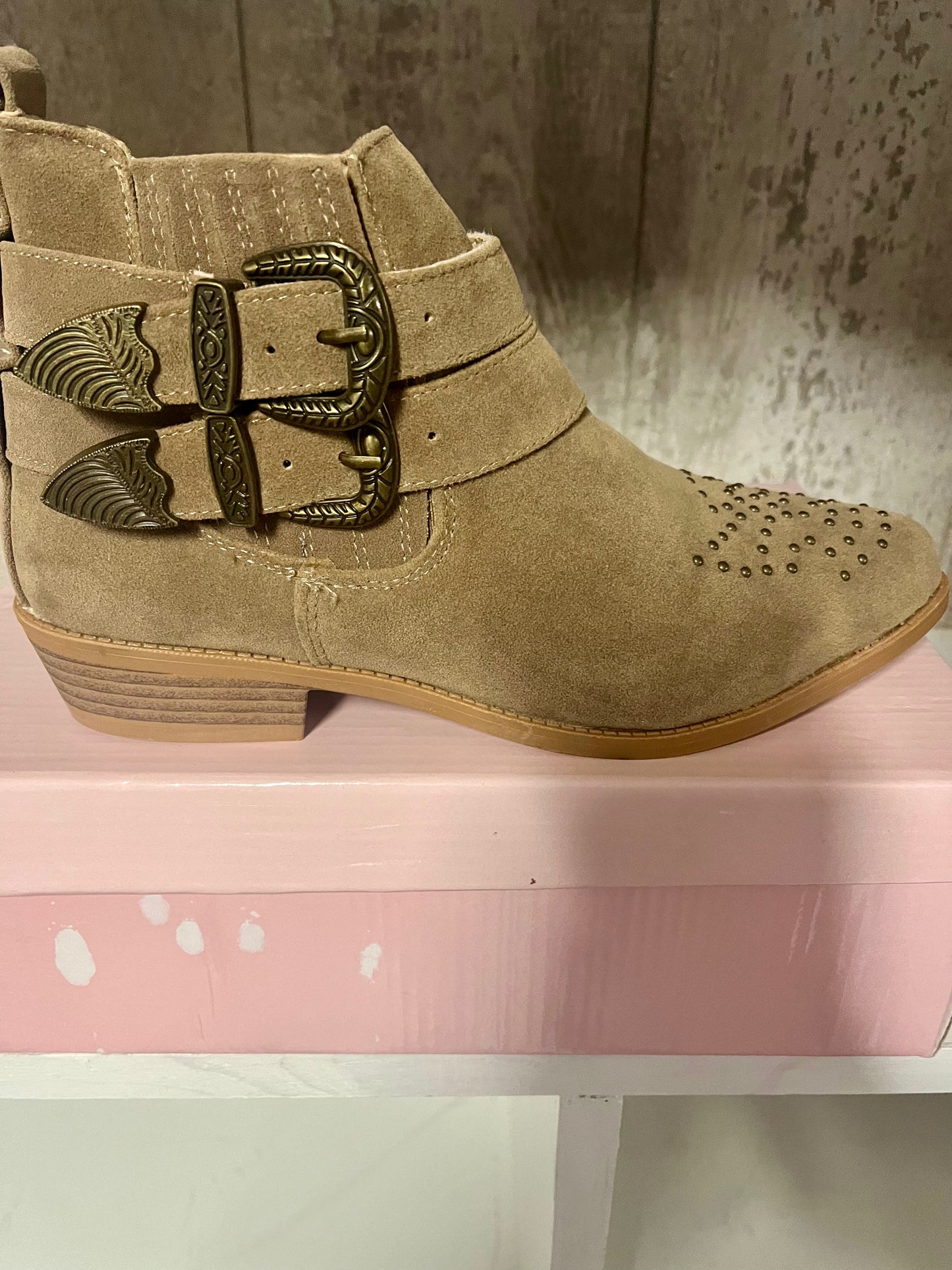 Double Buckle Tan Bootie