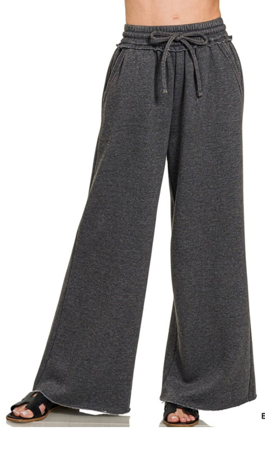 Black Ash Acid Wash Fleece Lined Palazzo pants