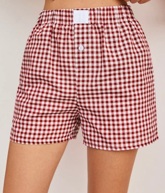 Red Vintage Plaid High Waisted Shorts