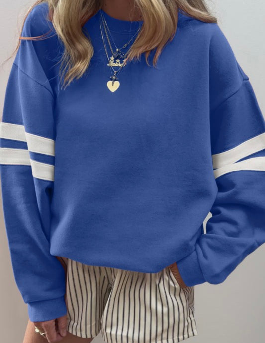 Sky Blue varsity striped sweatshirt