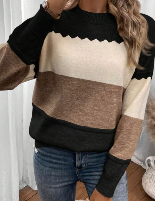 Black and Tan striped sweater.