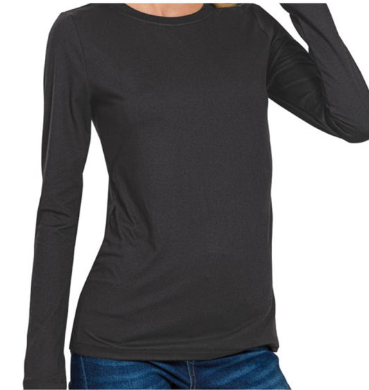 Brushed microfiber black round neck tee