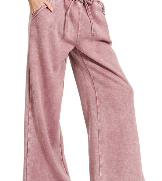 Pale Rose Acid Wash Fleece Lined Palazzo pants