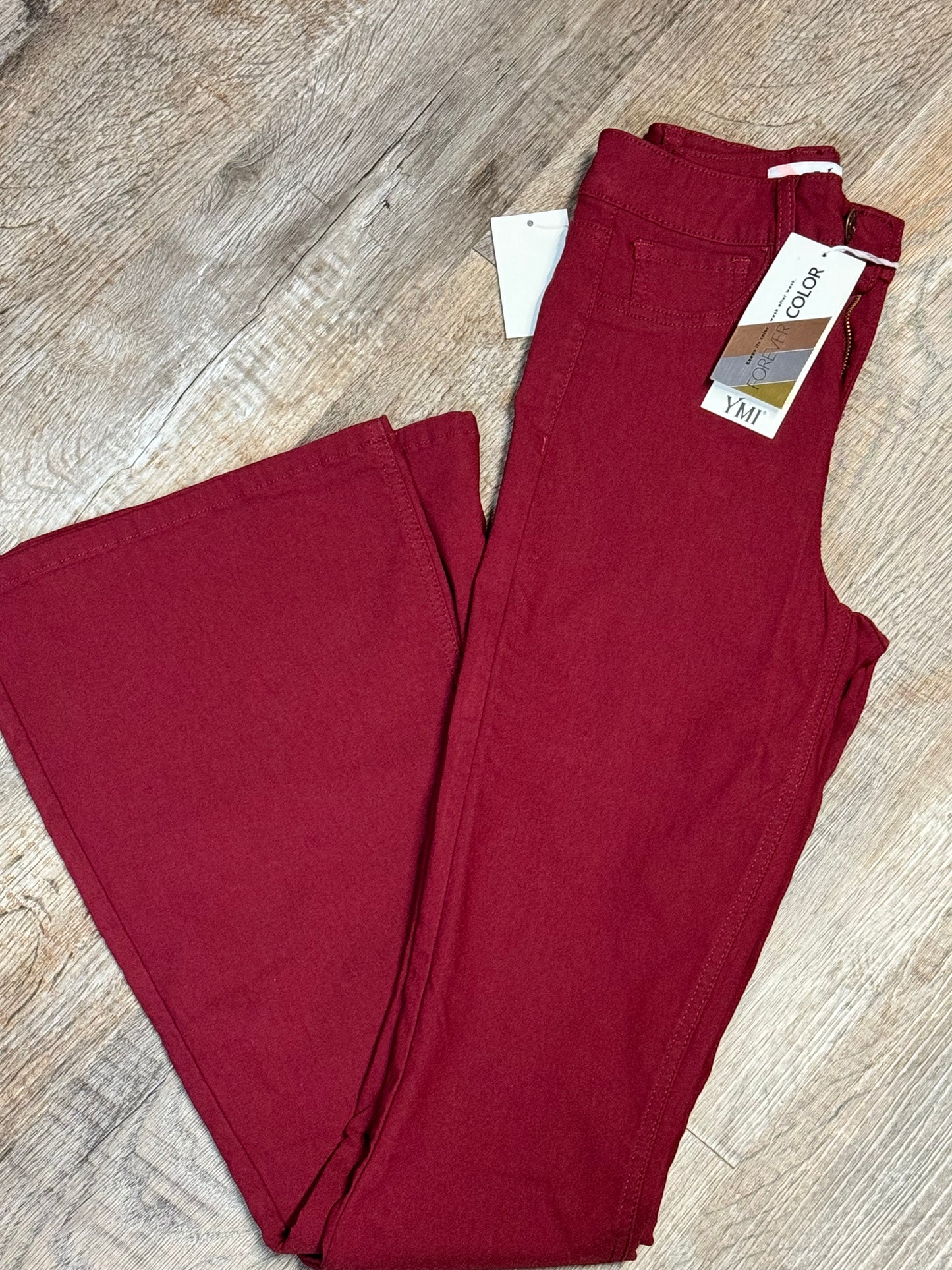 YMI High Rise Stretch Flare Jeans-Cranberry