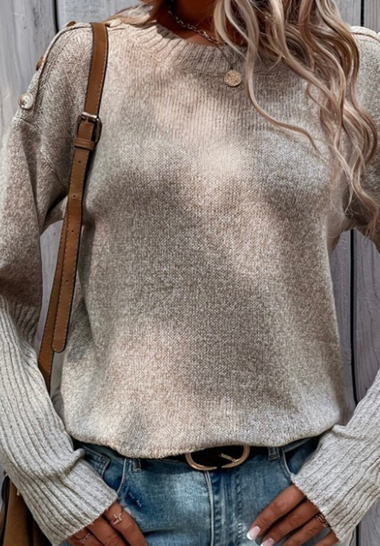 Light tan shoulder button sweater