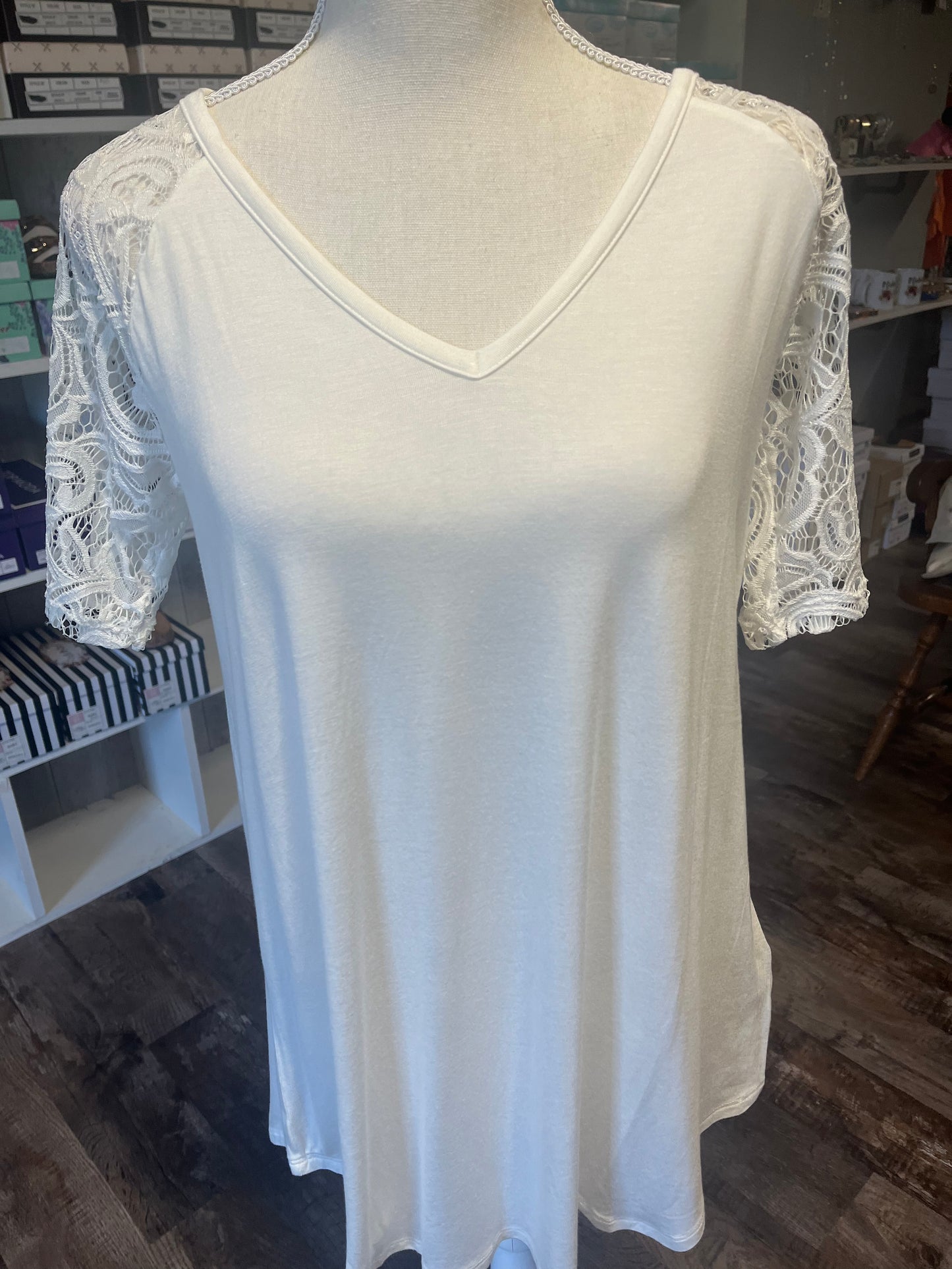 White Lace Short Sleeve Top