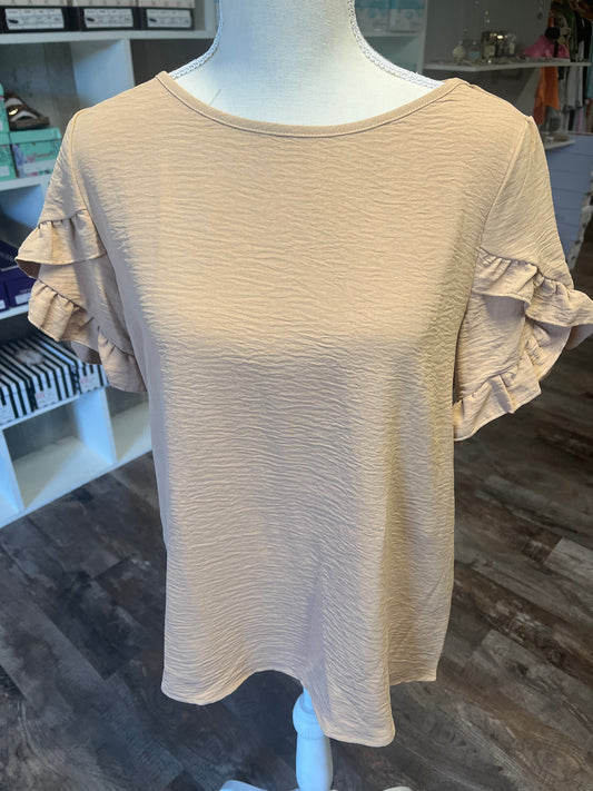 Tan ruffle sleeve top