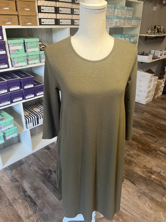 Olive swing dress with pockets