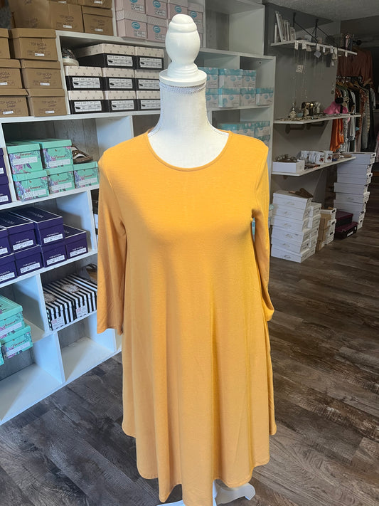 Mustard swing dress w/pockets