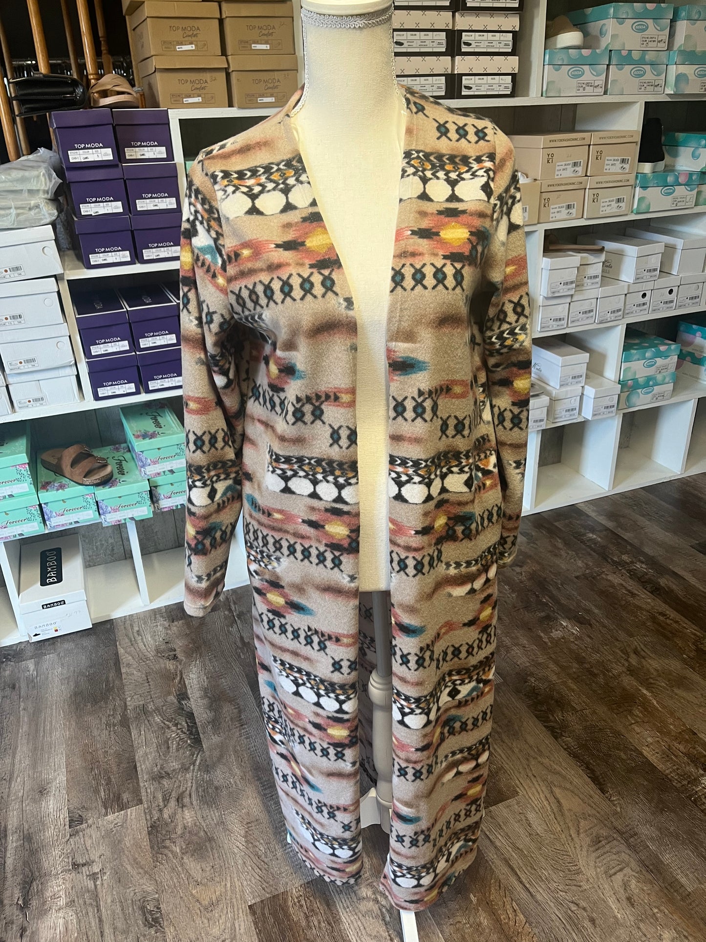 Long fleece Aztec cardigan