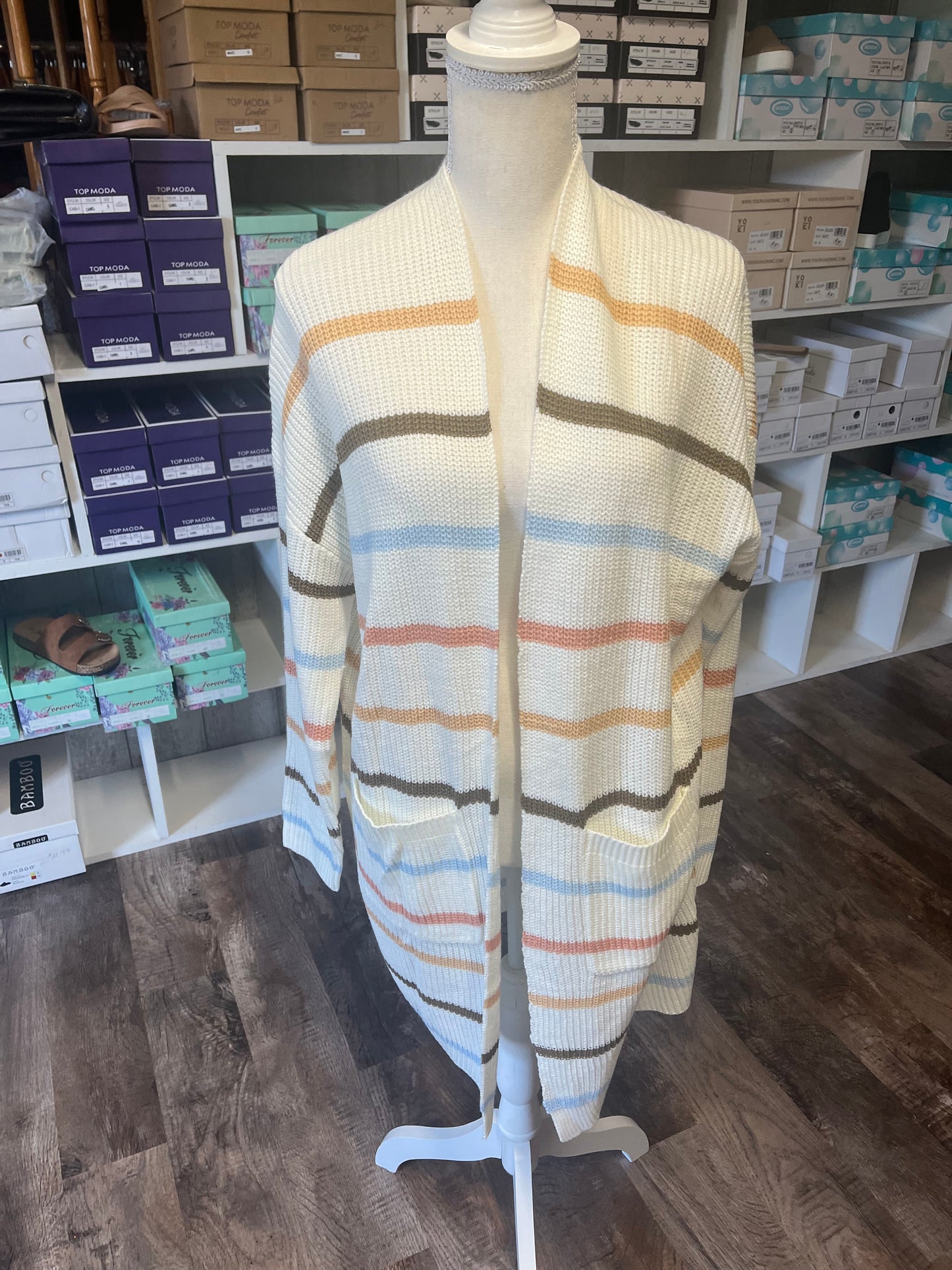 Cream striped sweater cardigan