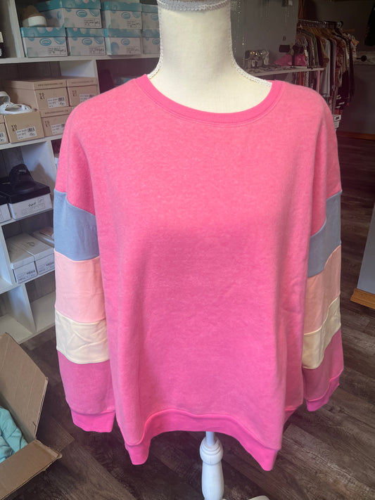 Pink striped sleeve sweatshirt