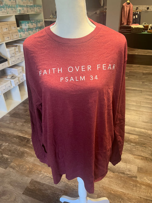 Maroon Faith over Fear long sleeve Tee