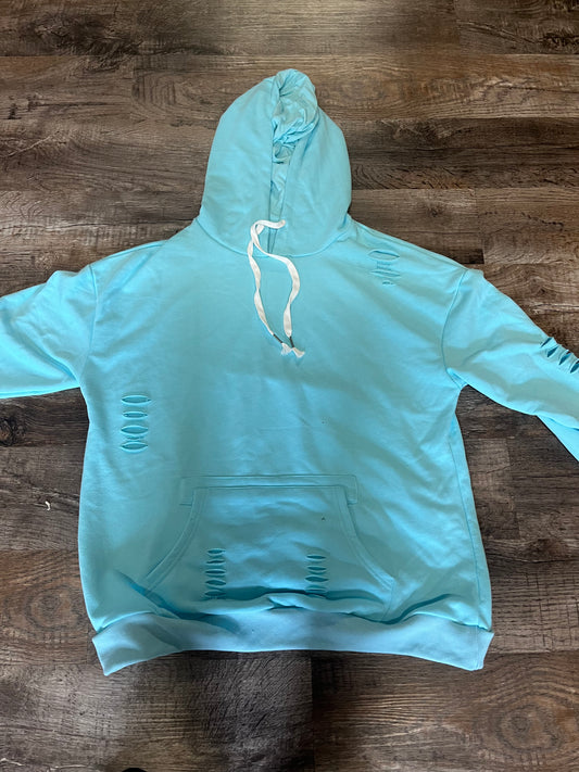 Blue distressed hooded sweatshirt