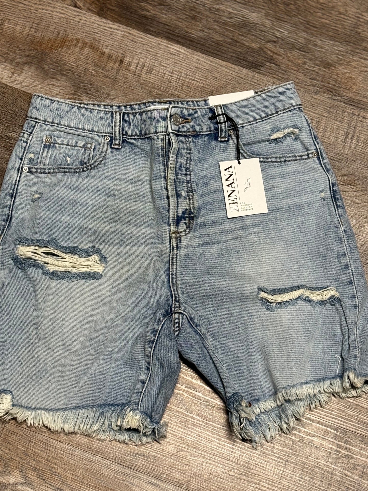 Zenana Distressed Button Fly Shorts