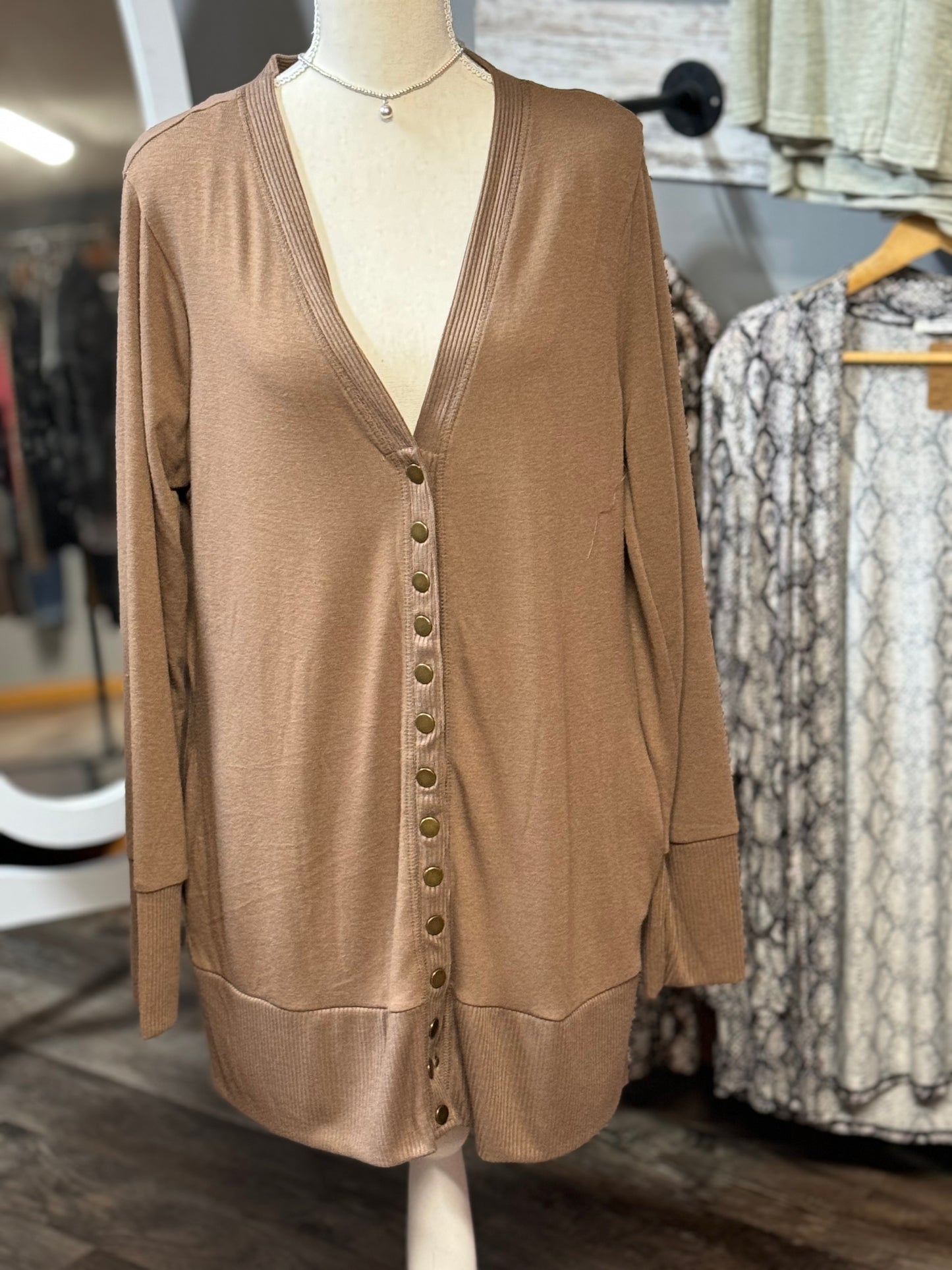 Zenana Light Brown Plus Size Cardigan