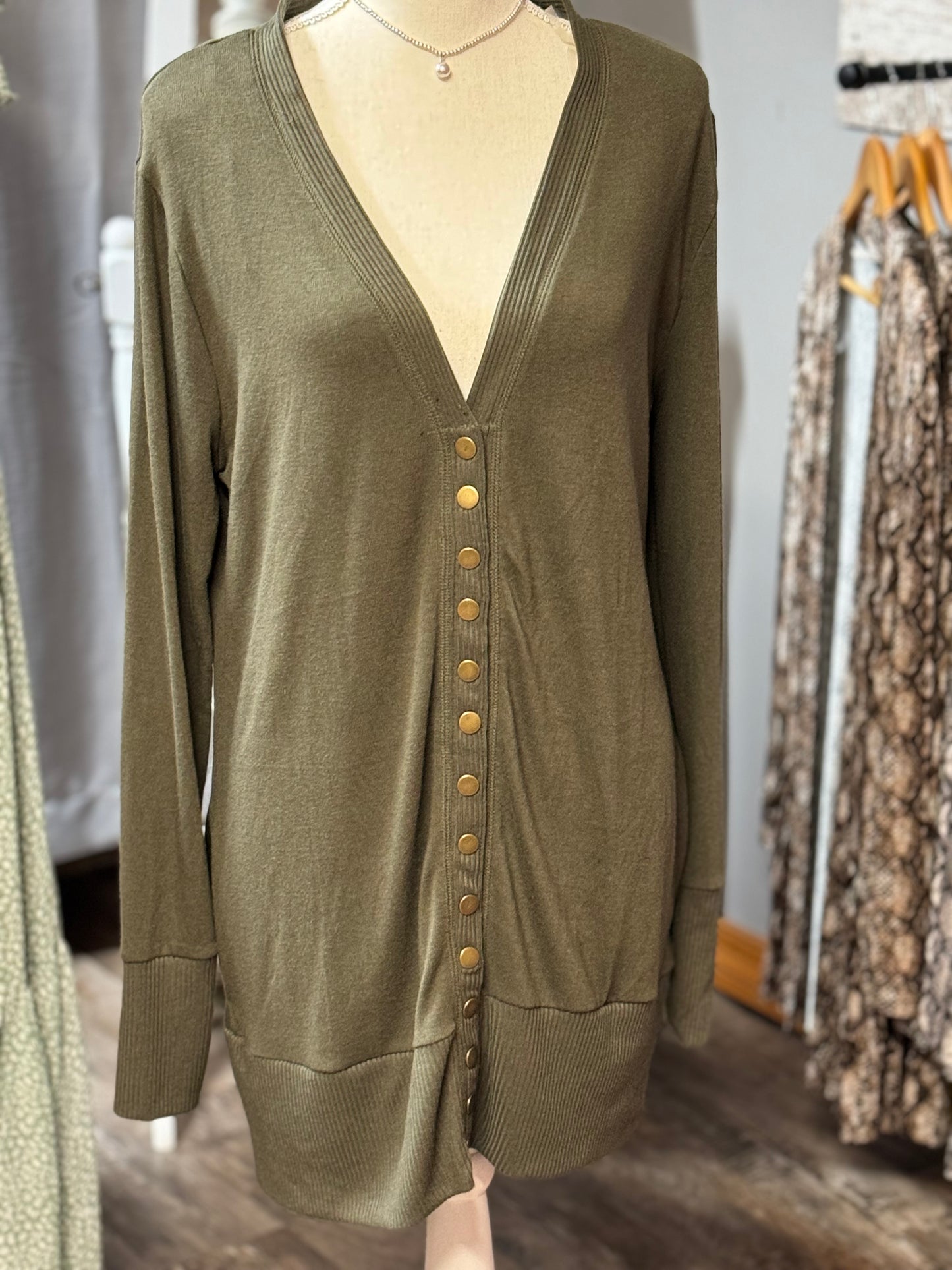 Plus Size Olive Snap Cardigan