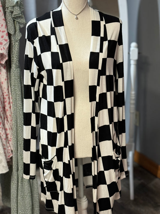 Black and White Checkered Cardigan